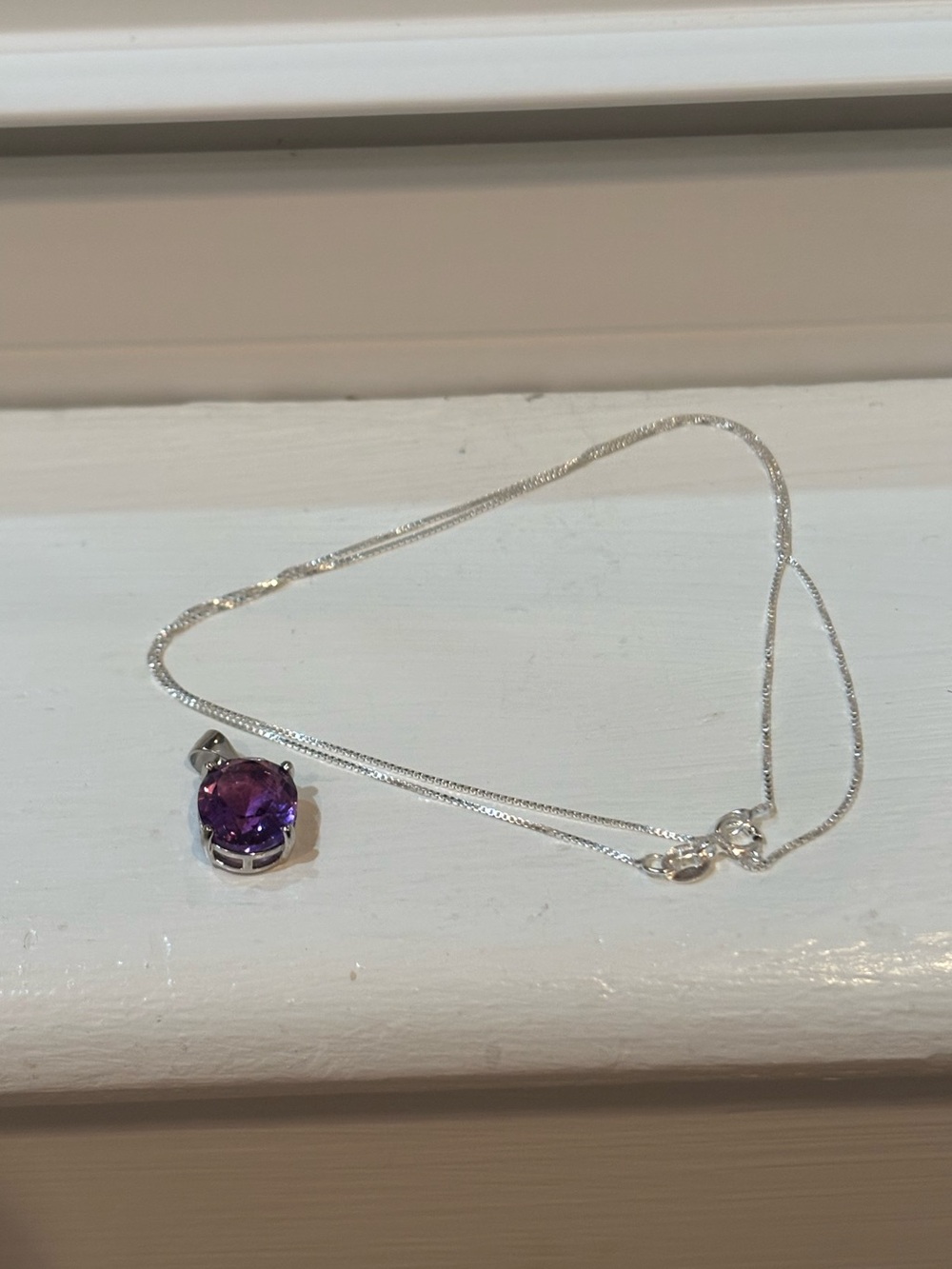 3 Ct Sterling silver Amethyst Oval Pendant And 18 In sterling silver Chain
